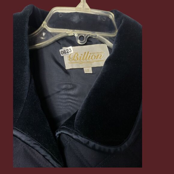 Vintage Billion Quilted Jacket With Velvet Collar Front Blue Navy Womens Size 7 - Picture 9 of 15